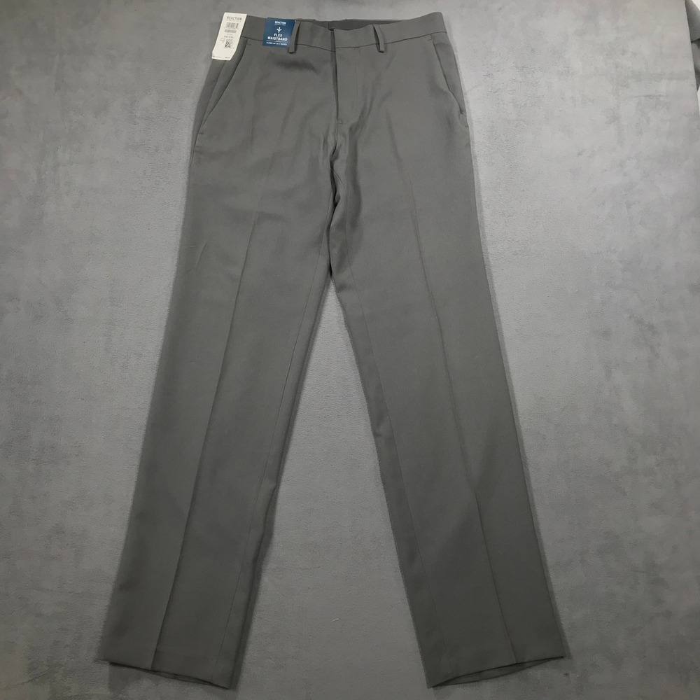Kenneth Cole Reaction Trousers Mens 30x32 Grey Modern Fit Micro-Check Flex NEW